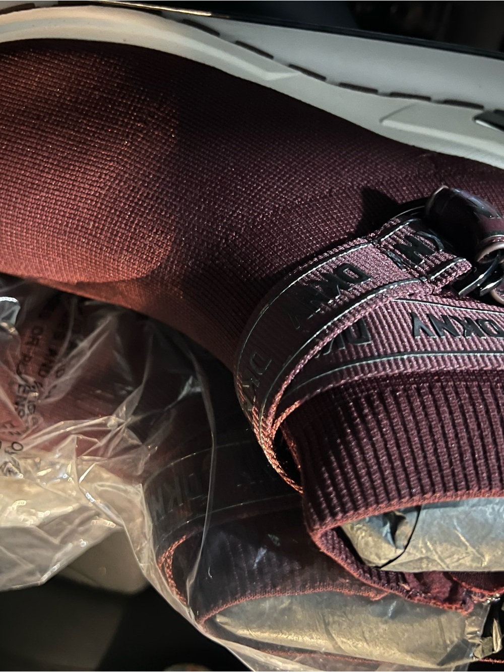 Donna Karan Maroon Sock-Style Sneakers with Branded Strap